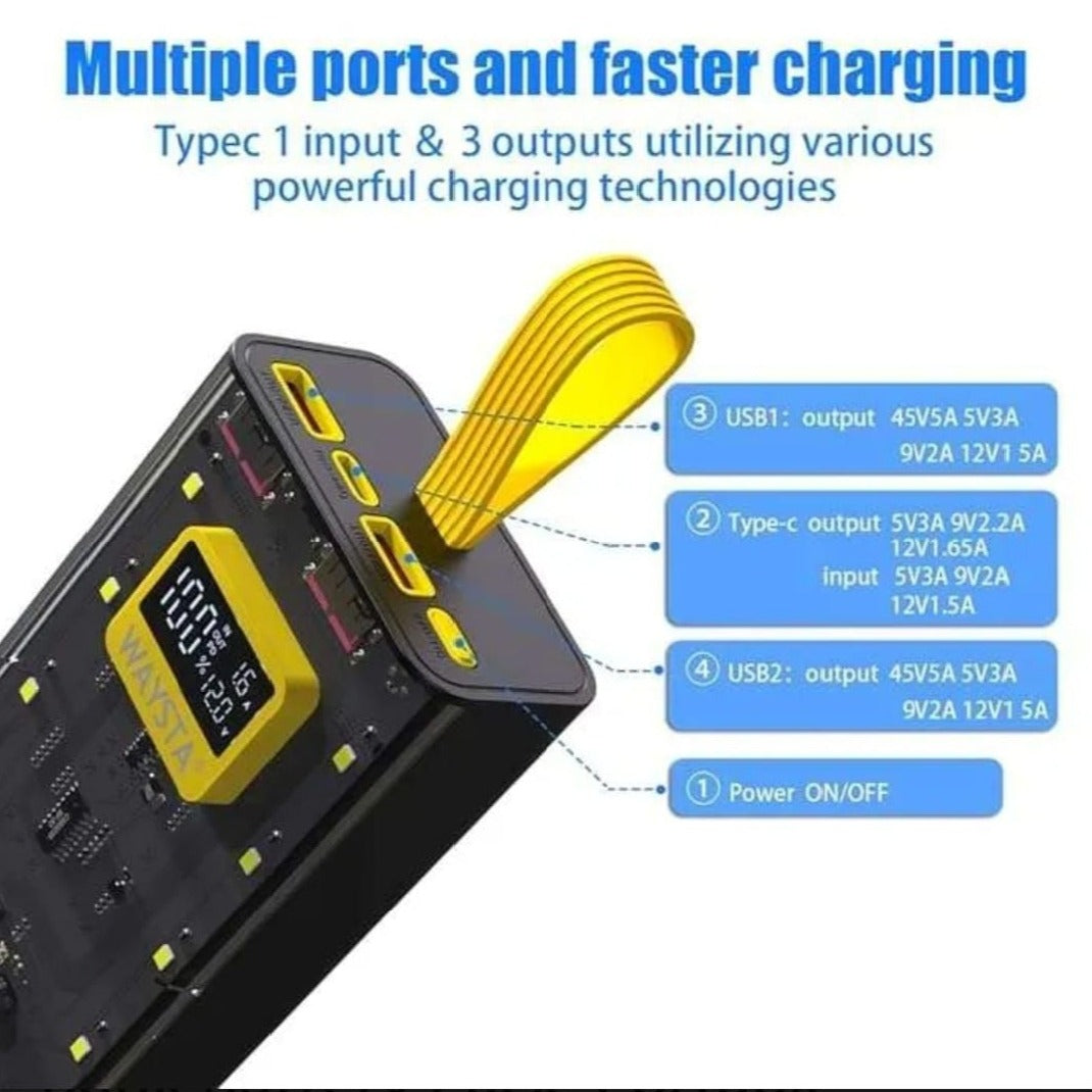 Transparent Power Bank With LED Light | Fast Charging Portable Power Bank With Dual USB Output And Smart Display (10000mah)