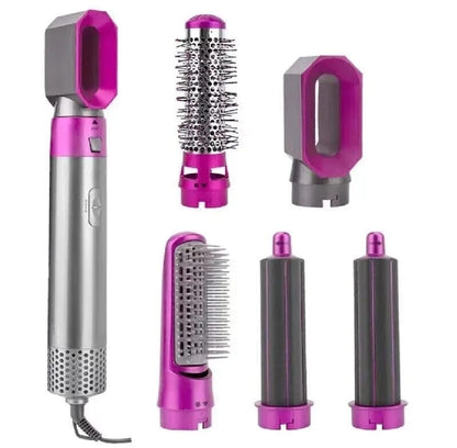 High Quality 5 In 1 Hair Styler Brush | Hair Straightener, Curler, Blow Dryer & Volumizer | Negative Ionic Electric Air Wrap With Detachable Brush Heads (Random Color)