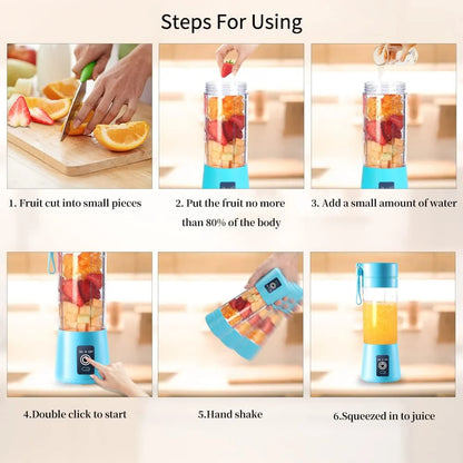 Rechargeable Portable Mini Juicer Blender – 6 Blades, 380ml Outdoor Juicing Cup [Random Color]