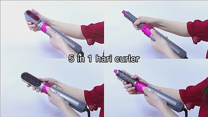 High Quality 5 In 1 Hair Styler Brush | Hair Straightener, Curler, Blow Dryer & Volumizer | Negative Ionic Electric Air Wrap With Detachable Brush Heads (Random Color)